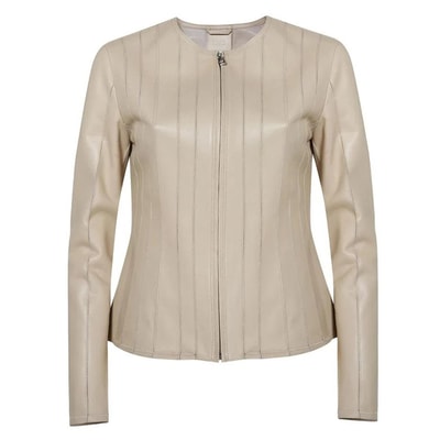 Deundria Bej Kadın Fit Panelli Deri Ceket