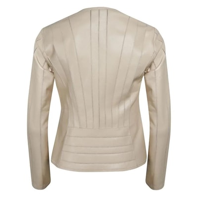 Deundria Bej Kadın Fit Panelli Deri Ceket