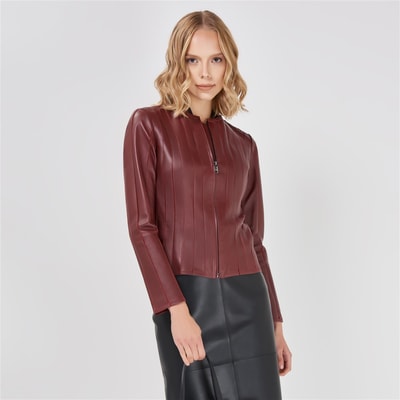 Deundria Kadın Fit Panelli Deri Ceket