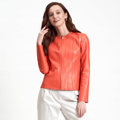 Deundria Kadın Fit Panelli Deri Ceket