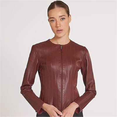 Deundria Kadın Fit Panelli Deri Ceket