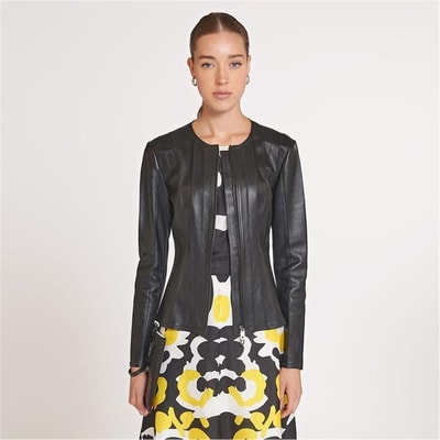 Deundria Kadın Fit Panelli Deri Ceket