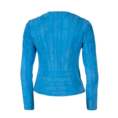 Deundria Mavi Kadın Panelli Fit Süet Ceket