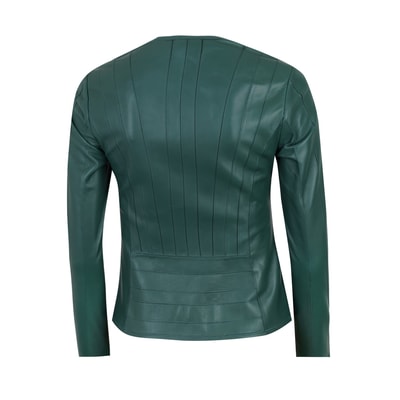 Deundria Yeşil Kadın Fit Panelli Deri Ceket