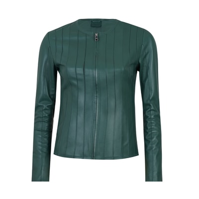 Deundria Yeşil Kadın Fit Panelli Deri Ceket