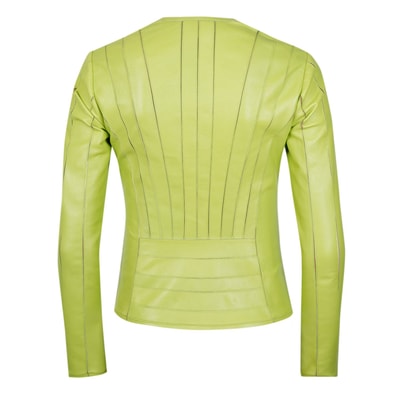 Deundria Yeşil Kadın Fit Panelli Deri Ceket
