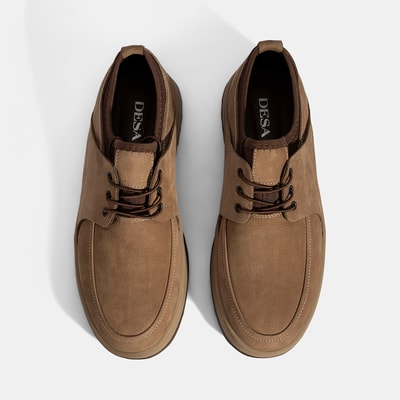 Erkek Bej Bağcıklı Nubuk Deri Günlük Ayakkabı