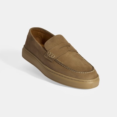 Erkek Bej Slip-On Nubuk Deri Loafer