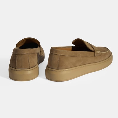 Erkek Bej Slip-On Nubuk Deri Loafer