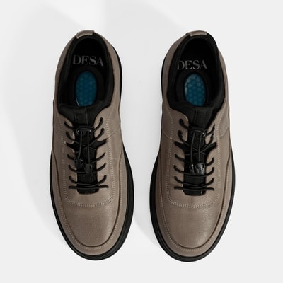 Erkek Gri Bağcıklı Nubuk Deri Günlük Ayakkabı