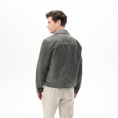 Erkek Gri Gömlek Yaka Süet Ceket