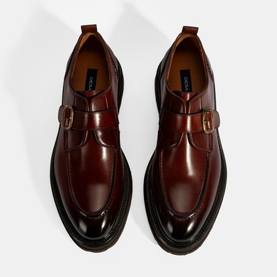 Erkek Kahve Ayarlanabilir Tokalı Deri Günlük Ayakkabı