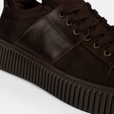 Erkek Kahve Bağcıklı Deri Spor Ayakkabı