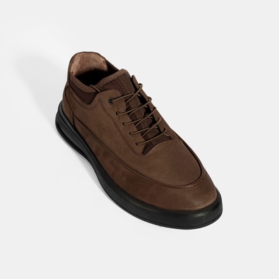 Erkek Kahve Bağcıklı Nubuk Deri Spor Ayakkabı