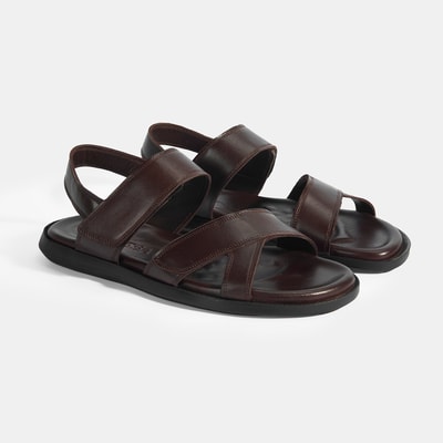 Erkek Kahve Cırt Detaylı Deri Sandalet
