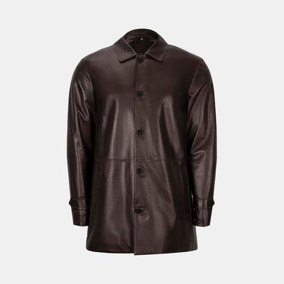 Erkek Kahve Gömlek Yakalı Deri Kaban