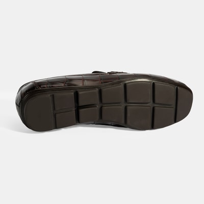 Erkek Kahve Kroko Baskılı Deri Loafer