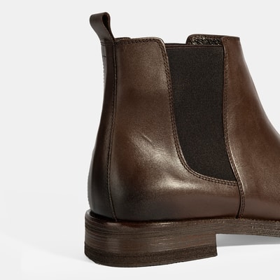 Erkek Kahve Lastik Detaylı Deri Bot