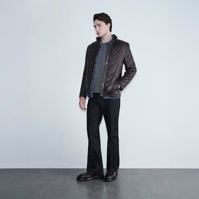 Erkek Koyu Kahve Kapitone Deri Ceket