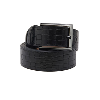 Erkek Kroko Baskılı Deri Siyah Kemer