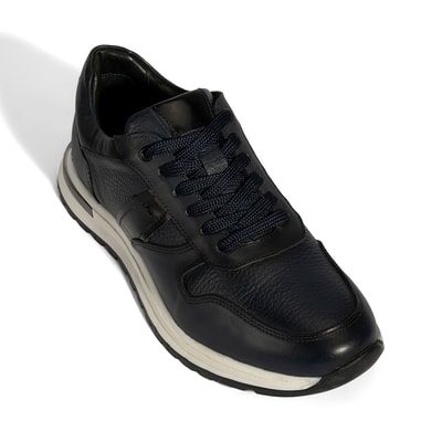Erkek Lacivert Bağcıklı Deri Sneaker
