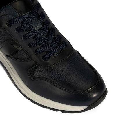 Erkek Lacivert Bağcıklı Deri Sneaker