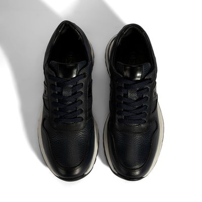 Erkek Lacivert Bağcıklı Deri Sneaker