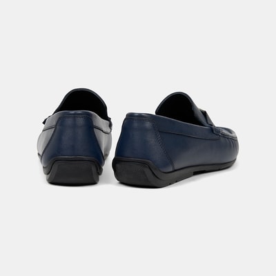 Erkek Lacivert Metal Detaylı Deri Loafer