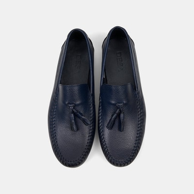 Erkek Lacivert Püskül Detaylı Deri Loafer