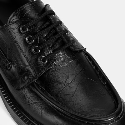 Erkek Siyah Bağcıklı Deri Günlük Ayakkabı