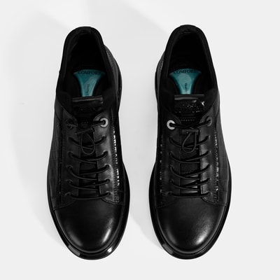 Erkek Siyah Bağcıklı Deri Günlük Ayakkabı