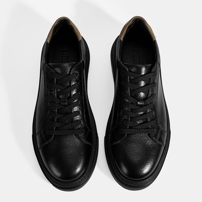 Erkek Siyah Bağcıklı Deri Günlük Ayakkabı