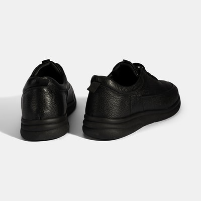 Erkek Siyah Bağcıklı Deri Günlük Ayakkabı