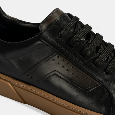 Erkek Siyah Bağcıklı Deri Günlük Ayakkabı