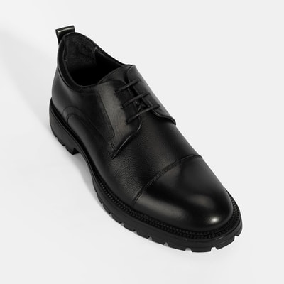 Erkek Siyah Bağcıklı Deri Günlük Ayakkabı