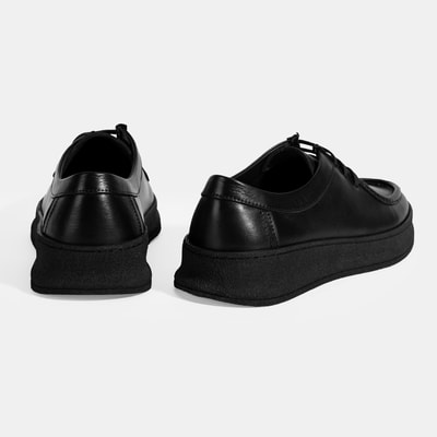 Erkek Siyah Bağcıklı Deri Günlük Ayakkabı