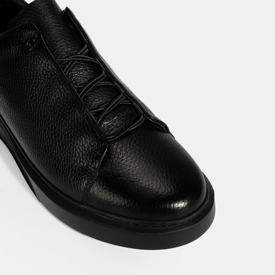 Erkek Siyah Bağcıklı Deri Günlük Ayakkabı