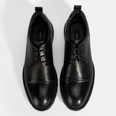 Erkek Siyah Bağcıklı Deri Günlük Ayakkabı