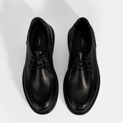 Erkek Siyah Bağcıklı Deri Klasik Ayakkabı