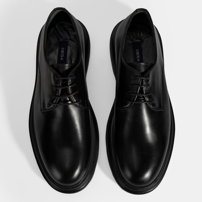 Erkek Siyah Bağcıklı Deri Klasik Ayakkabı