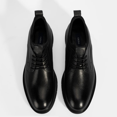 Erkek Siyah Bağcıklı Deri Klasik Ayakkabı