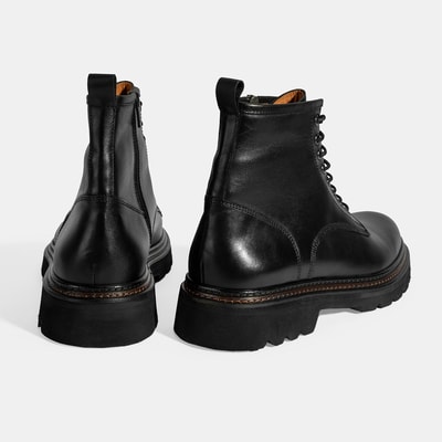 Erkek Siyah Bağcıklı Deri Postal Bot