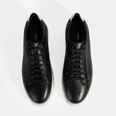 Erkek Siyah Bağcıklı Deri Sneaker