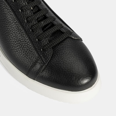 Erkek Siyah Bağcıklı Deri Sneaker