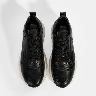 Erkek Siyah Bağcıklı Deri Spor Ayakkabı