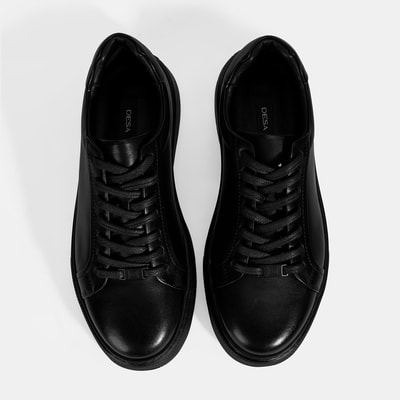 Erkek Siyah Bağcıklı Deri Spor Ayakkabı