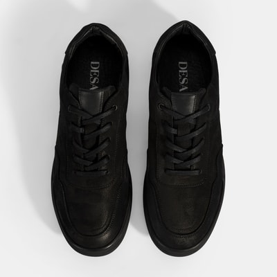 Erkek Siyah Bağcıklı Deri Spor Ayakkabı