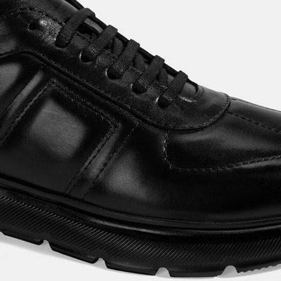 Erkek Siyah Bağcıklı Deri Spor Ayakkabı