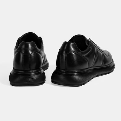 Erkek Siyah Bağcıklı Deri Spor Ayakkabı