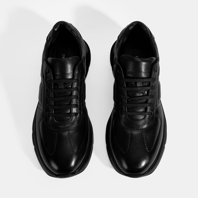 Erkek Siyah Bağcıklı Deri Spor Ayakkabı